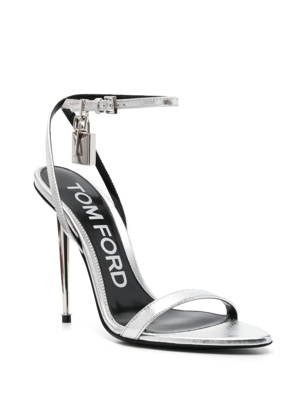 Tom Ford Padlock Leather Heel Sandals — Silver