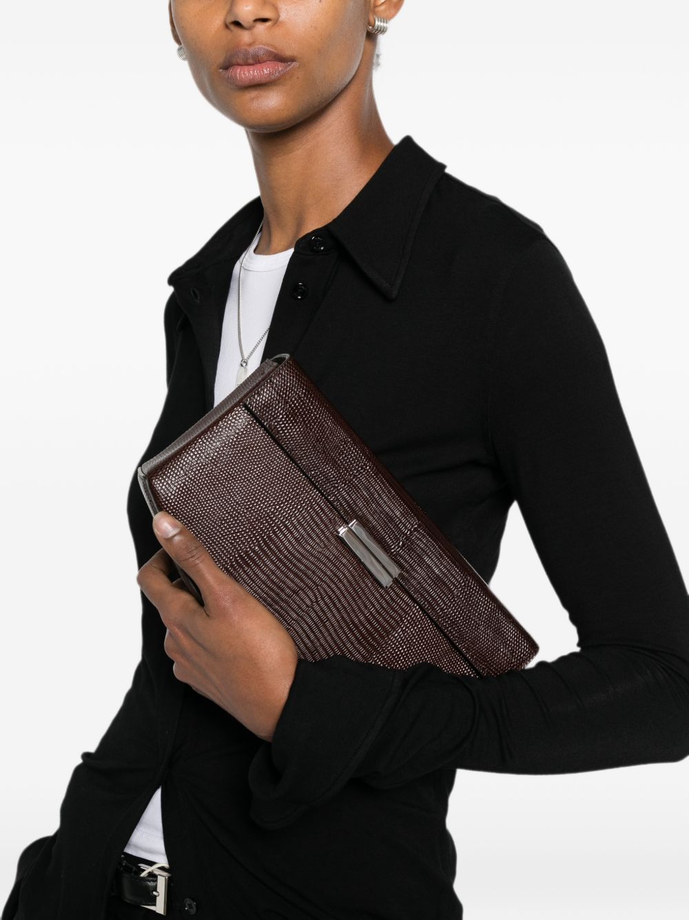 Toteme Clip Leather Shoulder Bag — Brown