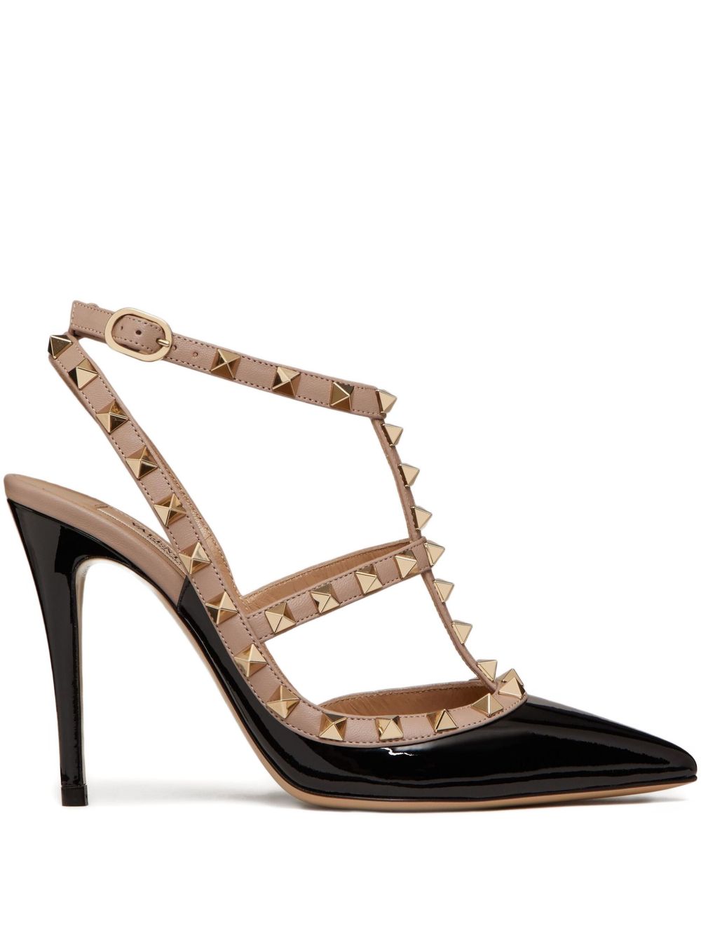 VALENTINO GARAVANI Rockstud Patent Leather Pumps 10cm - Black/Powder Pink