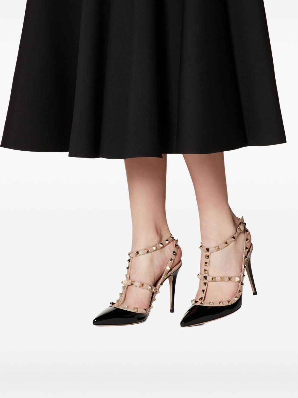 VALENTINO GARAVANI Rockstud Patent Leather Pumps 10cm - Black/Powder Pink