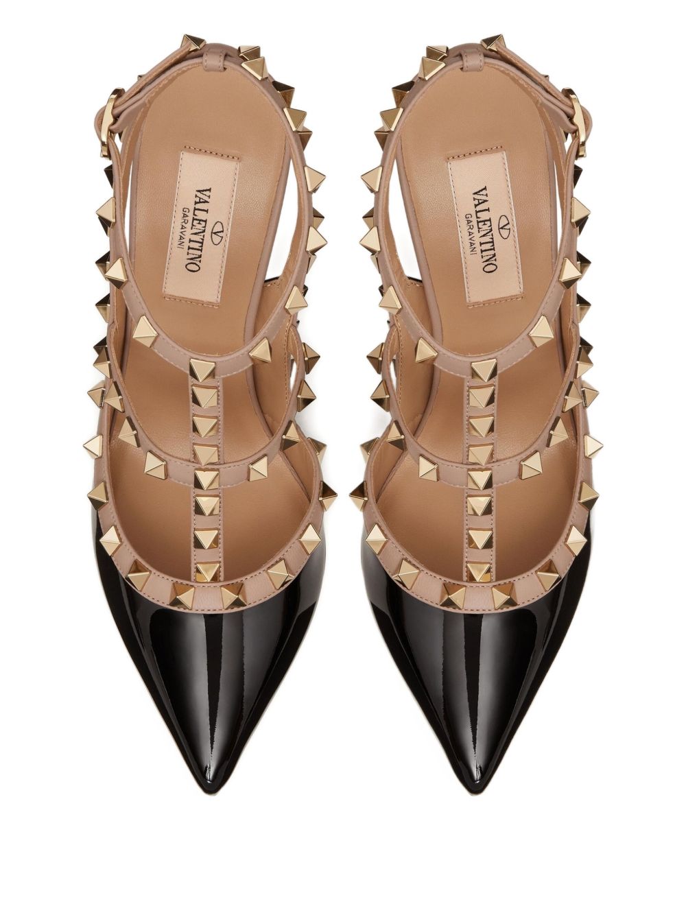 VALENTINO GARAVANI Rockstud Patent Leather Pumps 10cm - Black/Powder Pink