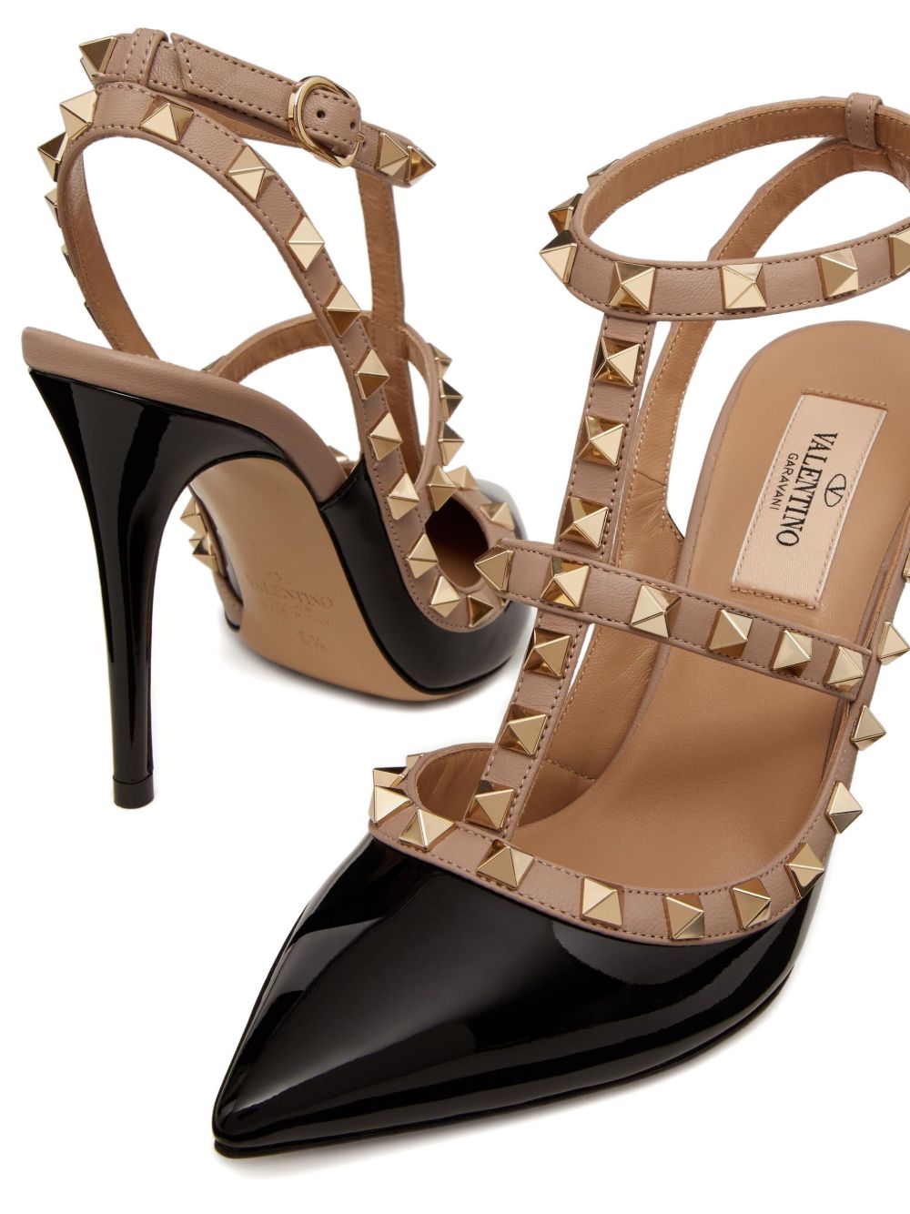 VALENTINO GARAVANI Rockstud Patent Leather Pumps 10cm - Black/Powder Pink