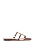 Valentino Garavani Rockstud Flat Leather Sandals — Brown
