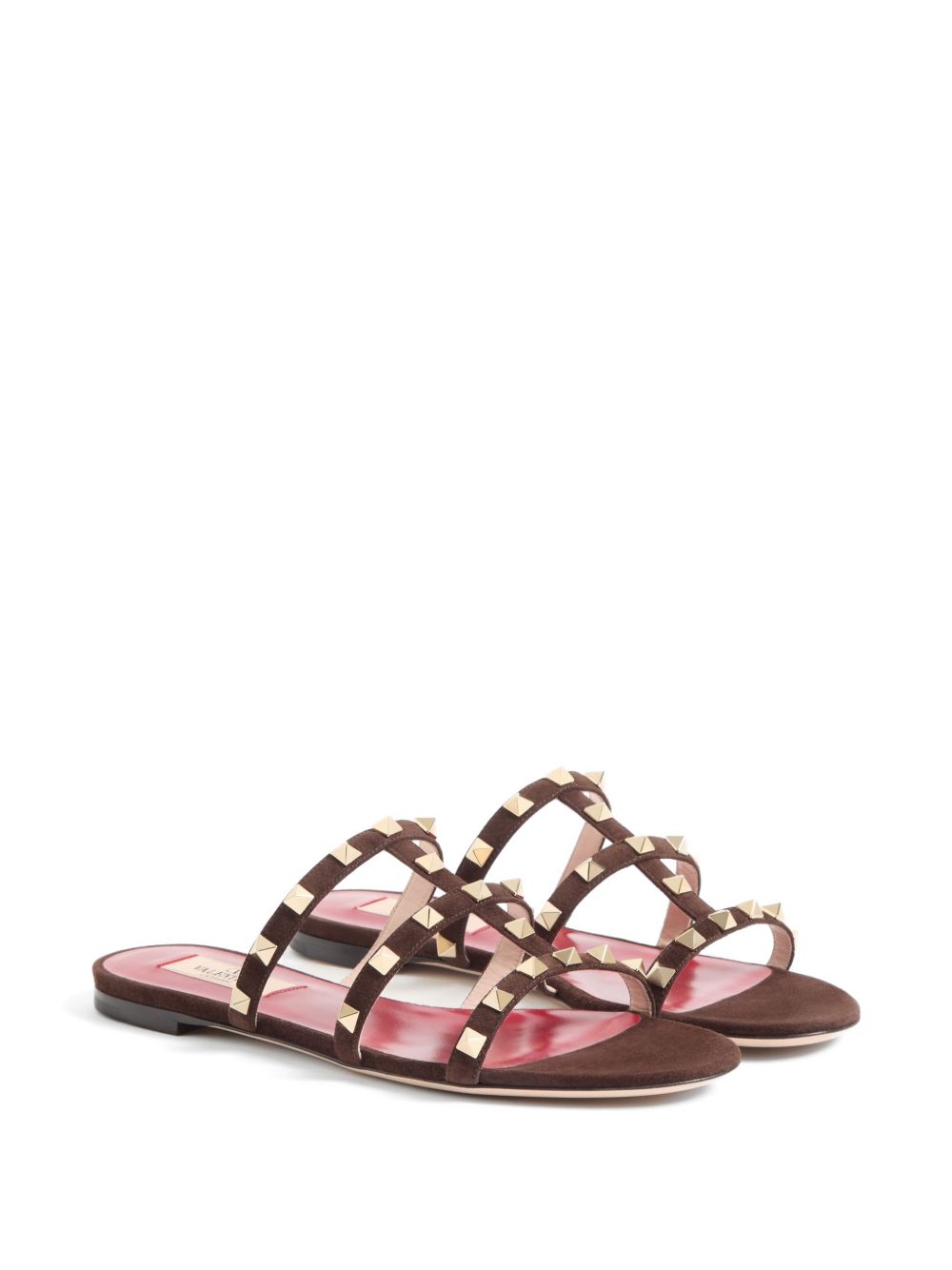 Valentino Garavani Rockstud Flat Leather Sandals — Brown