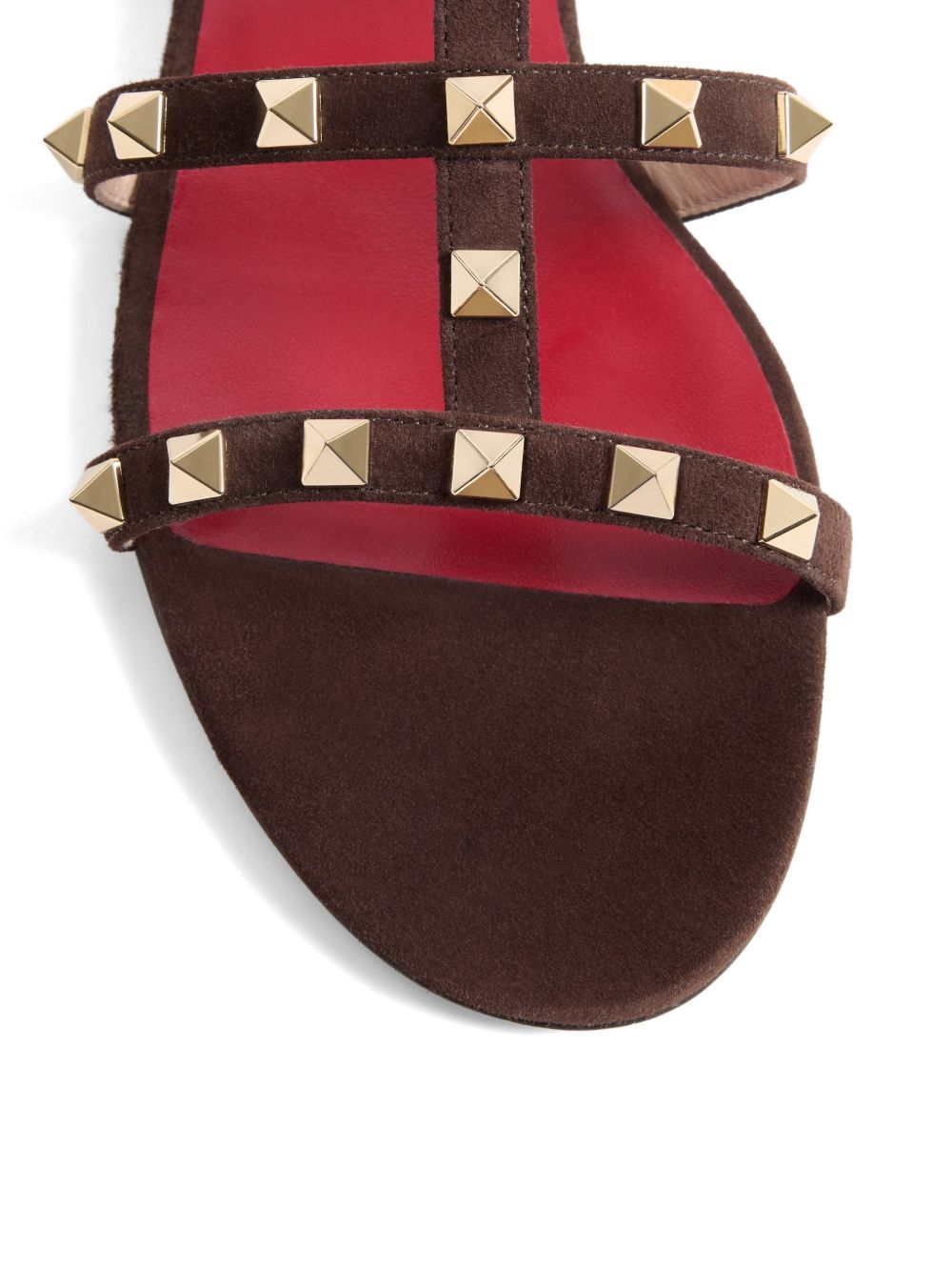 Valentino Garavani Rockstud Flat Leather Sandals — Brown