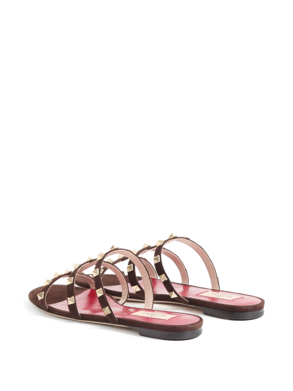 Valentino Garavani Rockstud Flat Leather Sandals — Brown