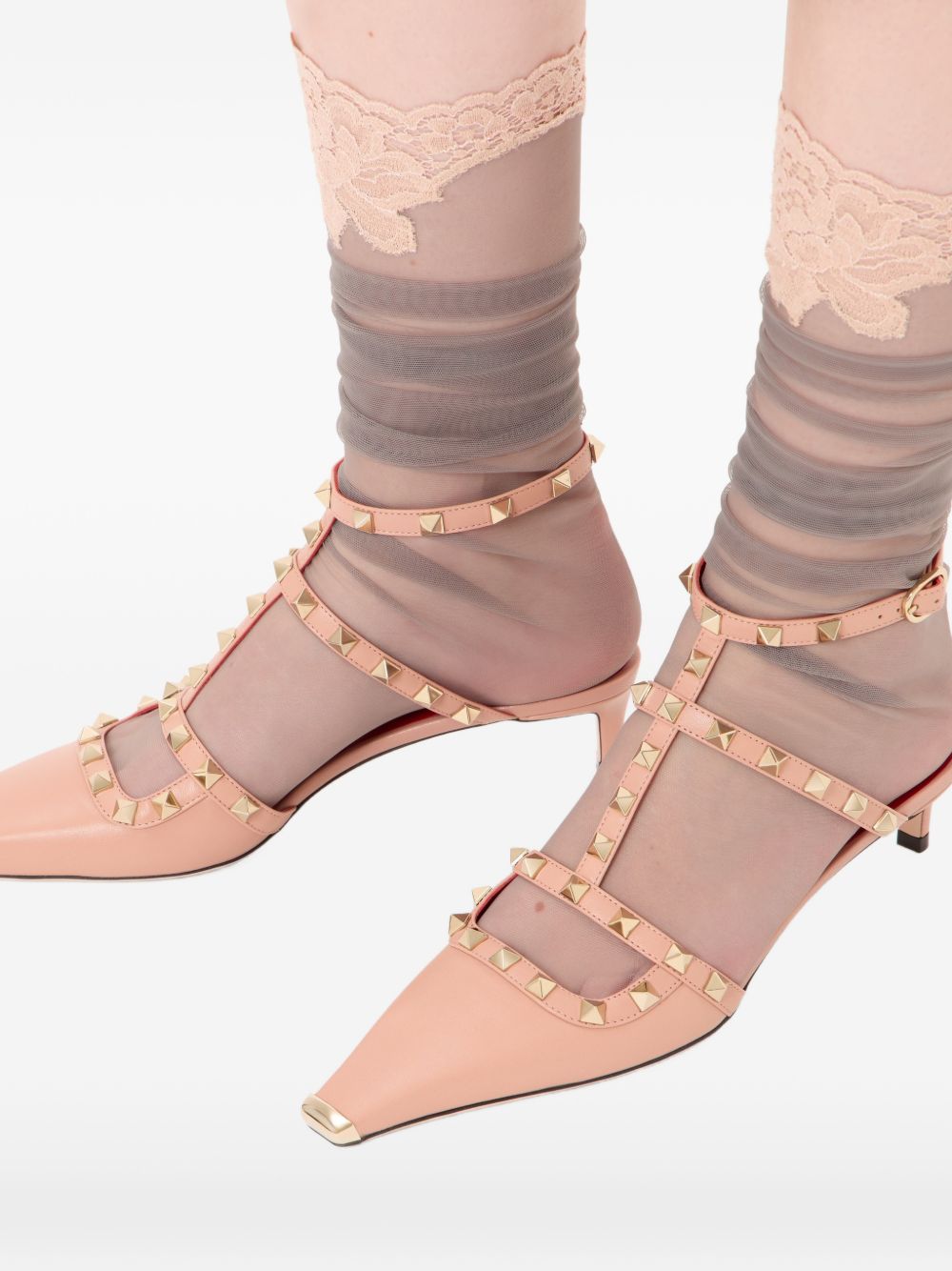 VALENTINO GARAVANI Rockstud Leather Pumps 4cm - Powder