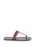 Saint Laurent Cassandra Leather Thong Sandals — Brown
