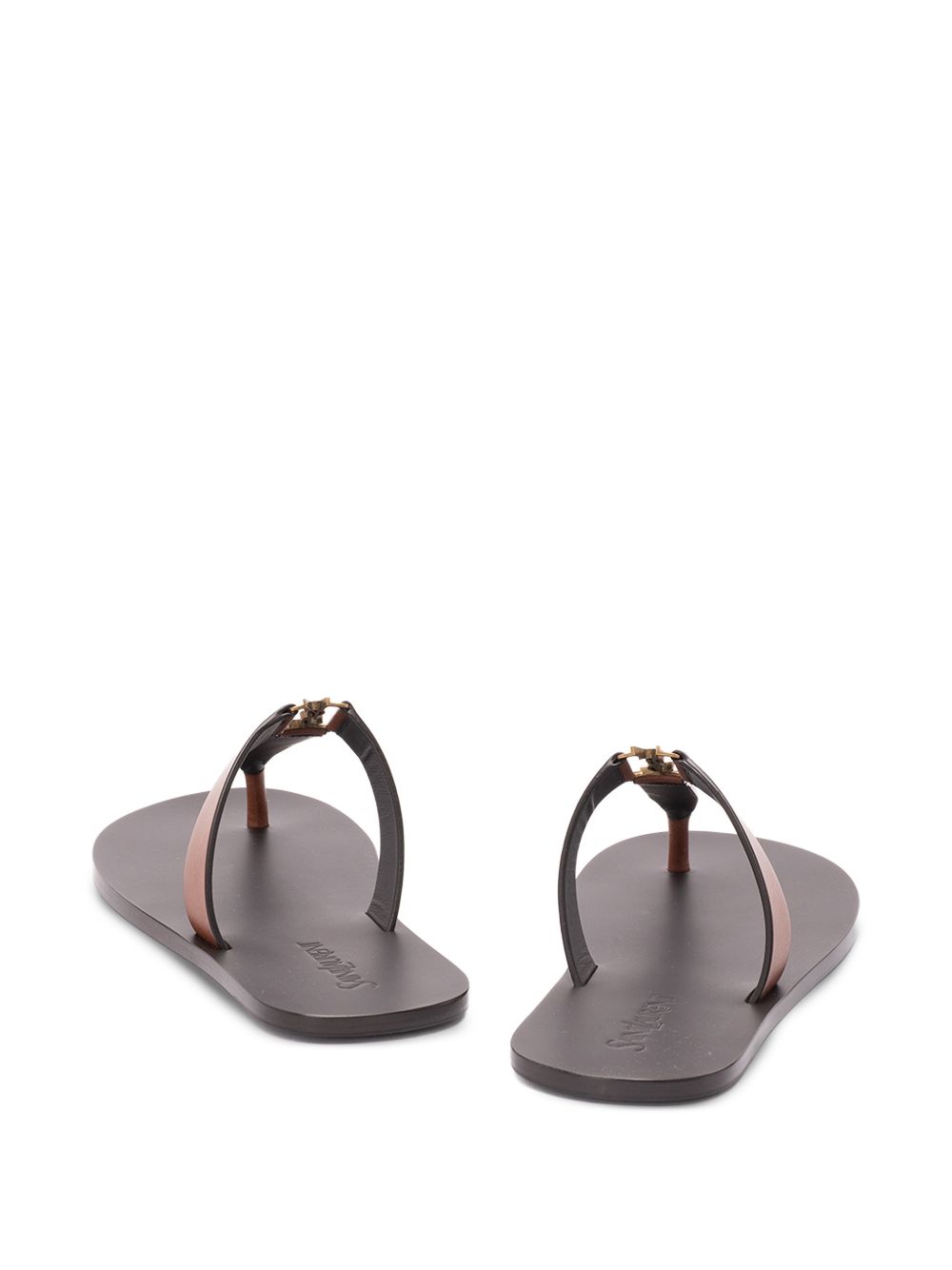 Saint Laurent Cassandra Leather Thong Sandals — Brown