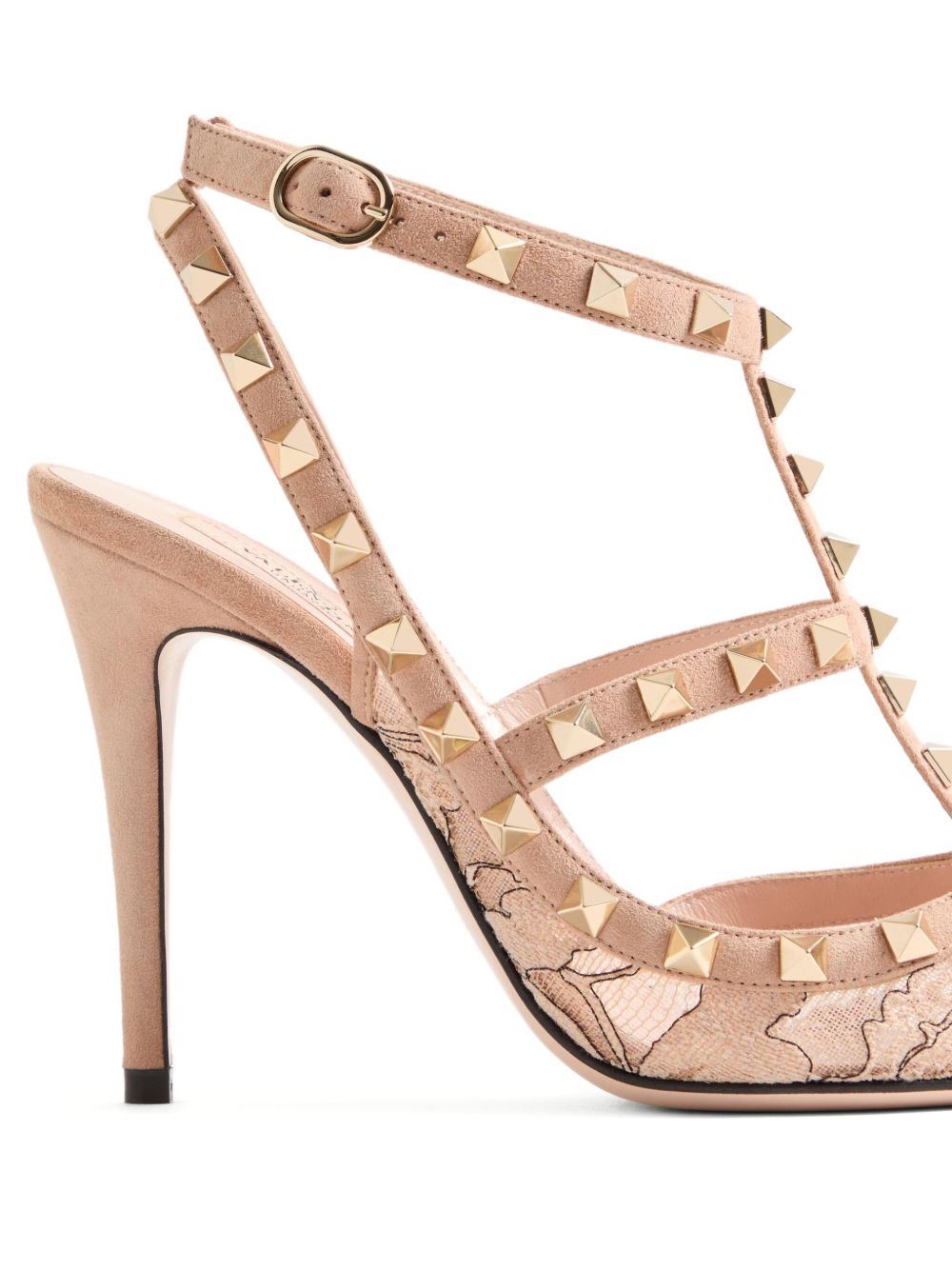 Valentino Garavani Rockstud Lace Pumps — Black/Powder Pink