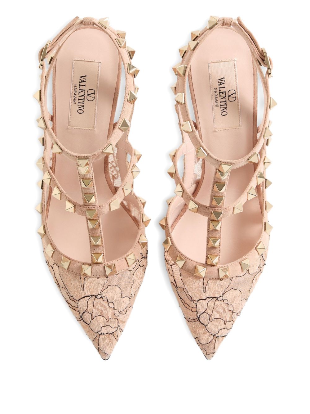 Valentino Garavani Rockstud Lace Pumps — Black/Powder Pink