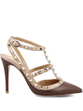 Valentino Garavani Rockstud Leather Pumps — Brown/Powder Pink
