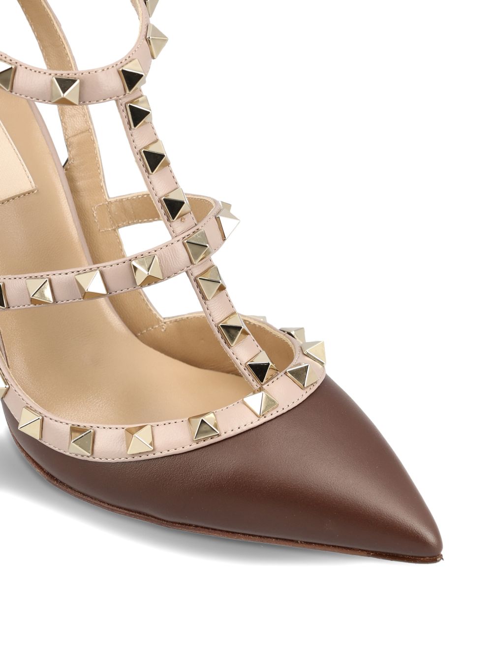 Valentino Garavani Rockstud Leather Pumps — Brown/Powder Pink