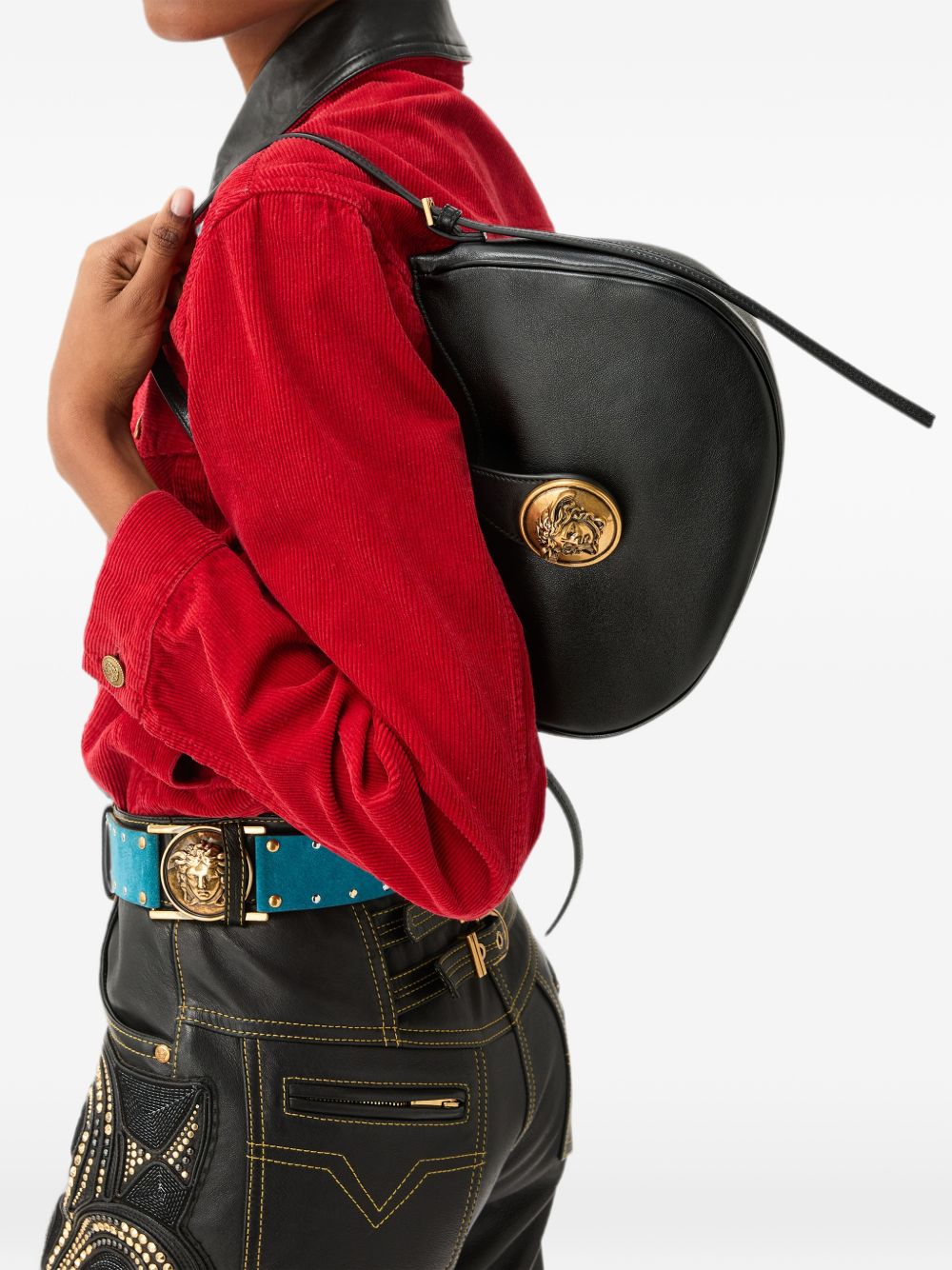 Versace Emblème Leather Hobo Bag
