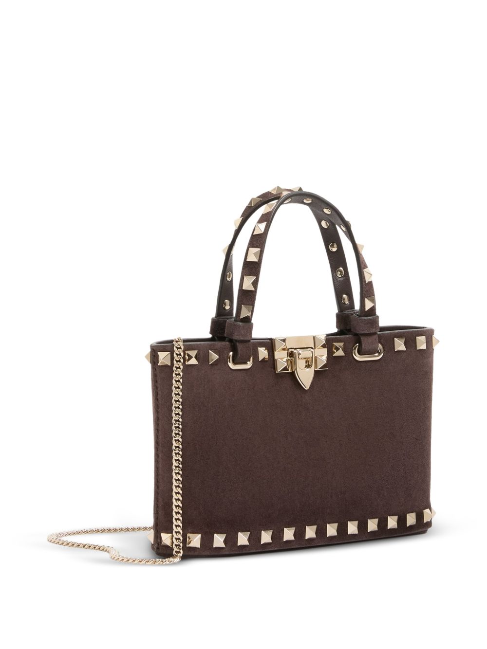 VALENTINO GARAVANI ROCKSTUD MINI SUEDE BAG (DARK BROWN)